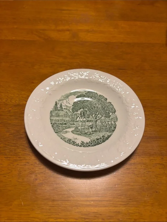 Homer Laughlin Pastoral Classic Green Scenic Ceramic bread plate