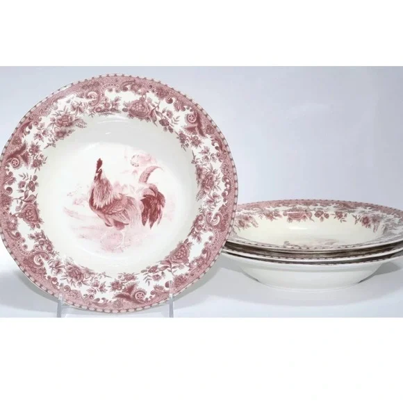 William James Farm Yard Four (4) Red Rooster Soup Bowls
