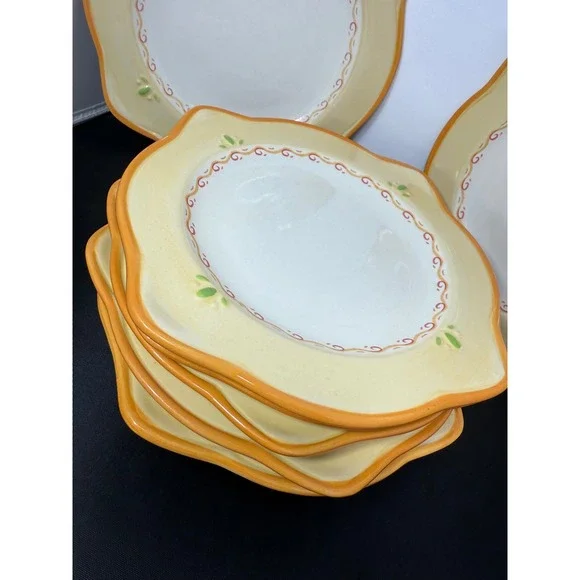 Pfaltzgraff Villa‎ della Luna stoneware salad Plates Set of 7 Yellow Floral 8.5