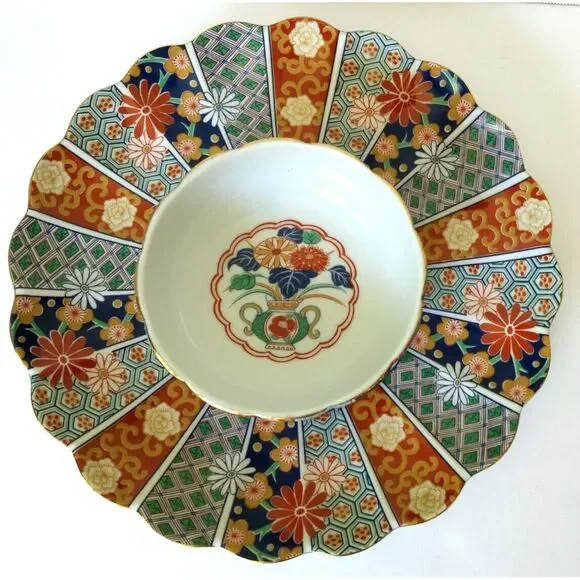 Arita Imari Fan Fine Porcelain Scalloped 12