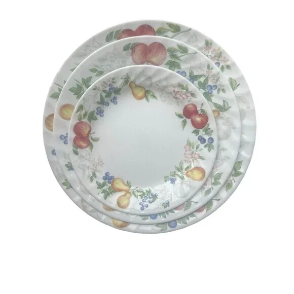 3 Piece Corning Corelle Chutney Fruit Swirl Rim 1‎ Dinner, 1 Salad, 1 Saucer Set