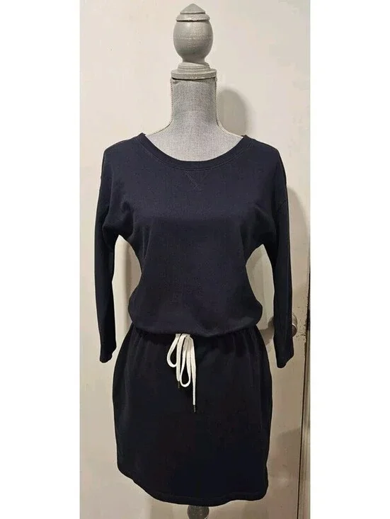 Loft XS Dark Navy Blue Long Sleeve Sweater Shirt Dress Belted
