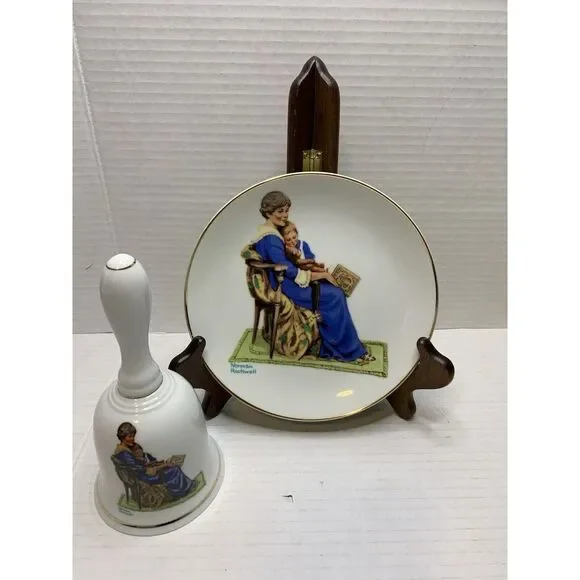 Vintage Norman Rockwell Plate & Bell Bundle 