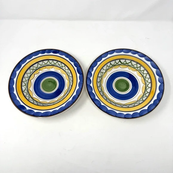 Studio Nova Merlot Rimmed Soup Bowl 8.75 Inches Blue Green Yellow Brown Set of 2