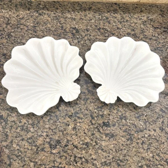 Portfolio White Ceramic Scallop Shell Plates Set‎ of 2 Coastal Nautical Decor