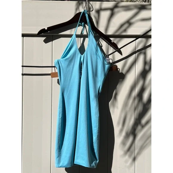 Princess Polly Blue Halter Mini Dress Keyhole Cutout Cowl Back Womens Size 0