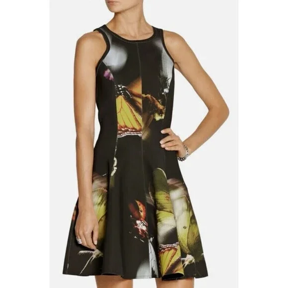 Faith Connexion Size Small Black Butterfly Neoprine Scuba Fit Flare Dress
