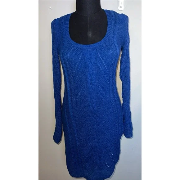 MODA‎ International Teal Sweater Dress Cable Knit Lined Sz Medium Scoop Neck