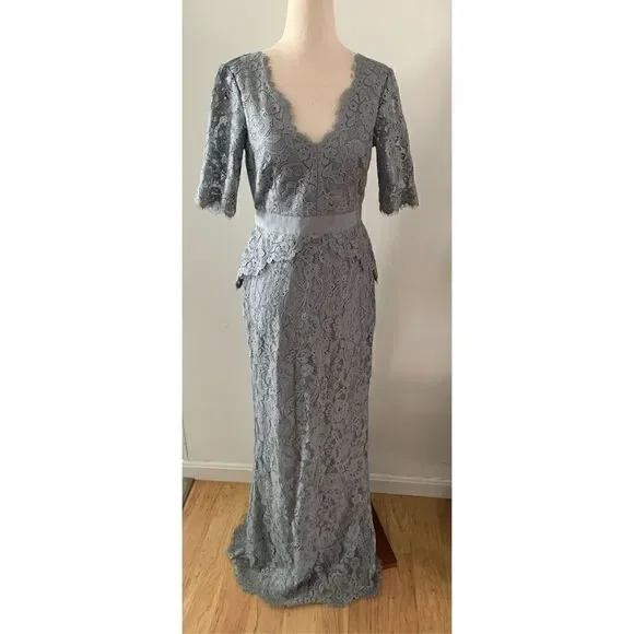 Adrianna Papell Lace Dress Gown Grey/Grayish Blue Mother of the Bride Size 2