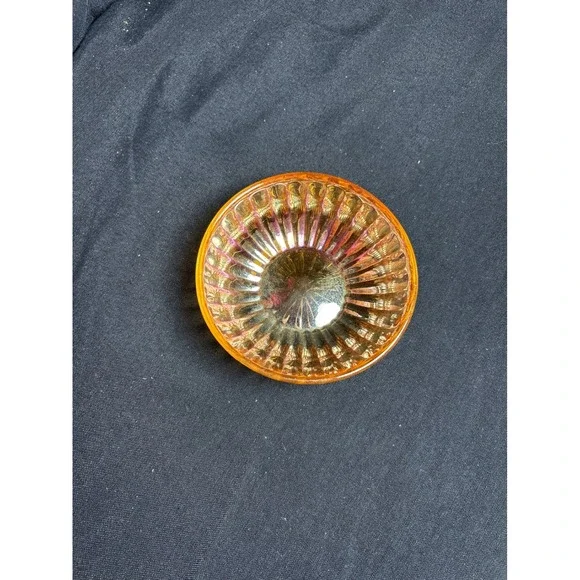 Vintage Marigold Carnival‎ Glass Ribbed Small Bowl Iridescent Sunburst 4.5 Inch