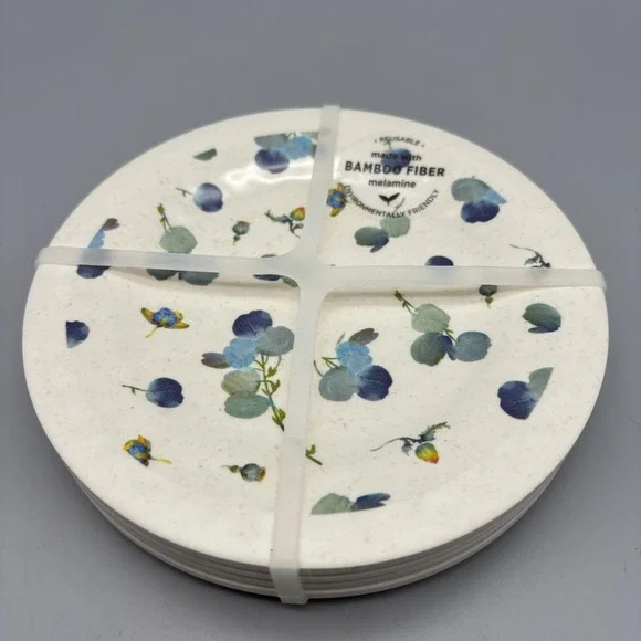 NWT CRAIG LUECK‎ FOR DEMDACO MELAMINE SET OF 4 APPETIZER PLATES ~ BLUE POPPIES