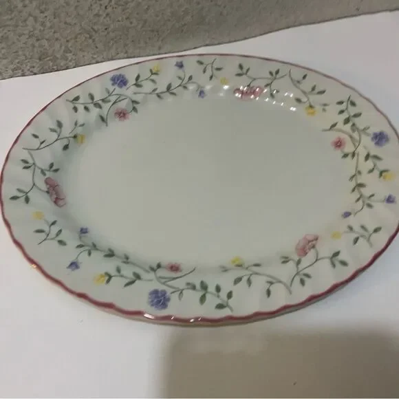 Johnson Brothers Summer Chintz oval platter Pink Flower Ridged Border England