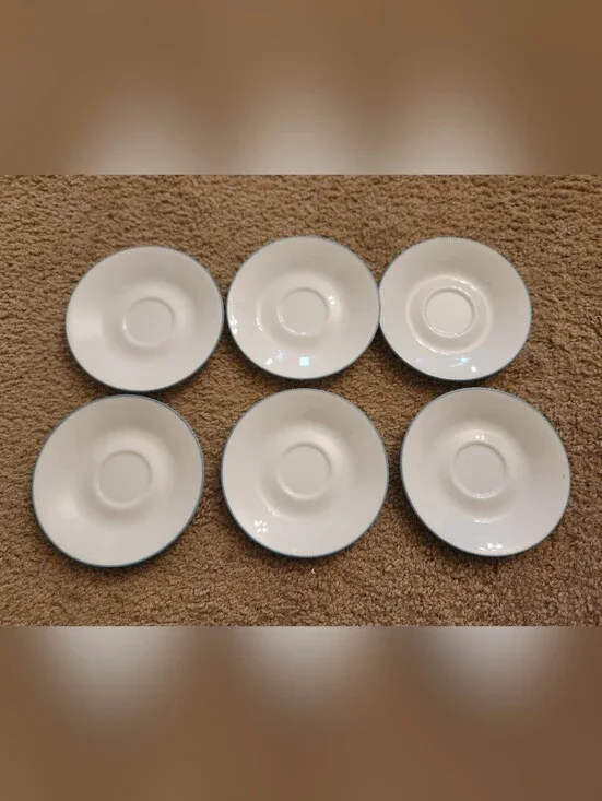 Corelle Saucers Set Of 6 Solid White Blue Trim 6 1/8