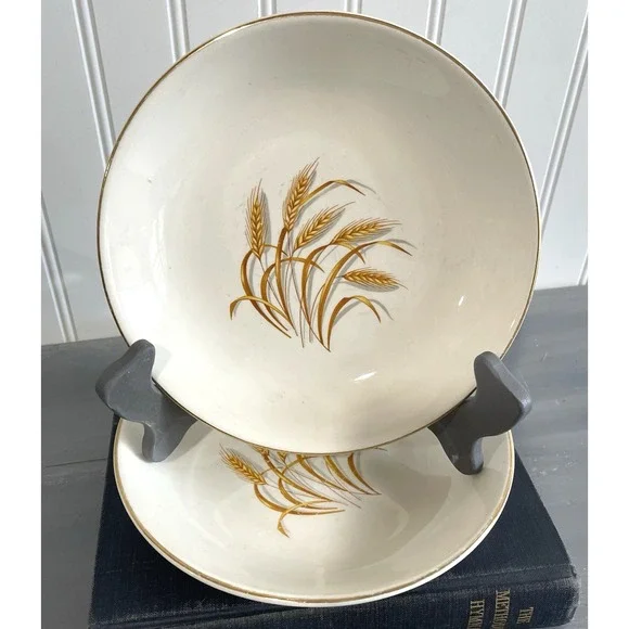 VTG Golden Wheat 7.5 Soup/Salad Bowls 22K‎ Gold Trim Classic 50s-60s