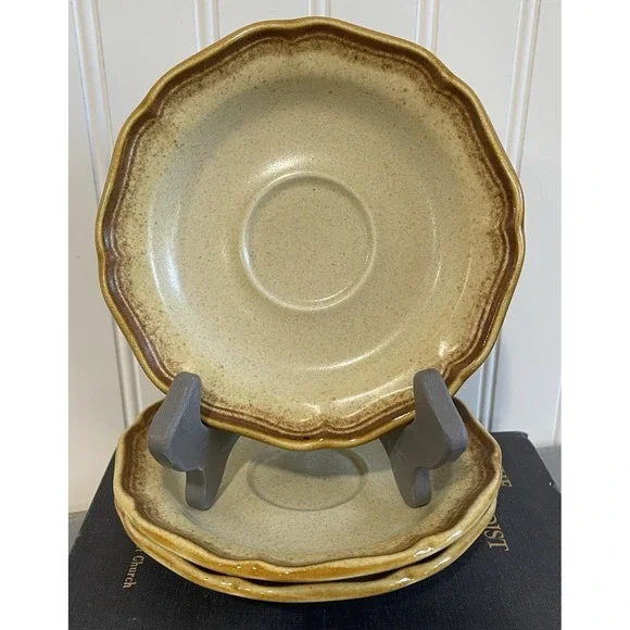 Set Of 3 Vintage MCM Mikasa‎ Whole Wheat Saucers E8000 Stoneware 6.25