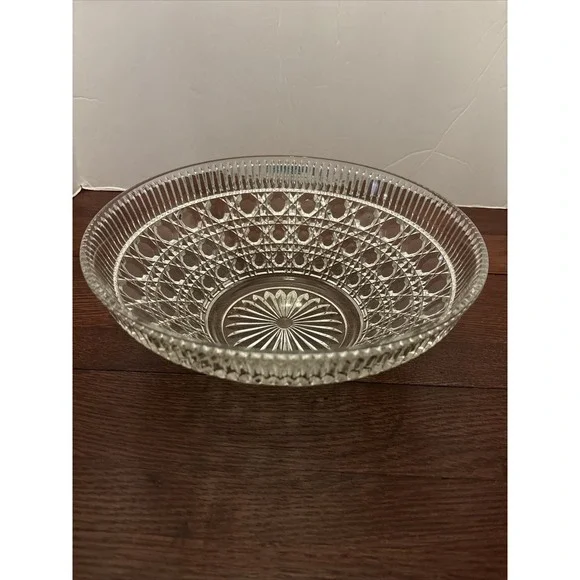 Vintage Indiana Windsor Clear Glass Bowl Cane and‎ Button Pattern 10.5