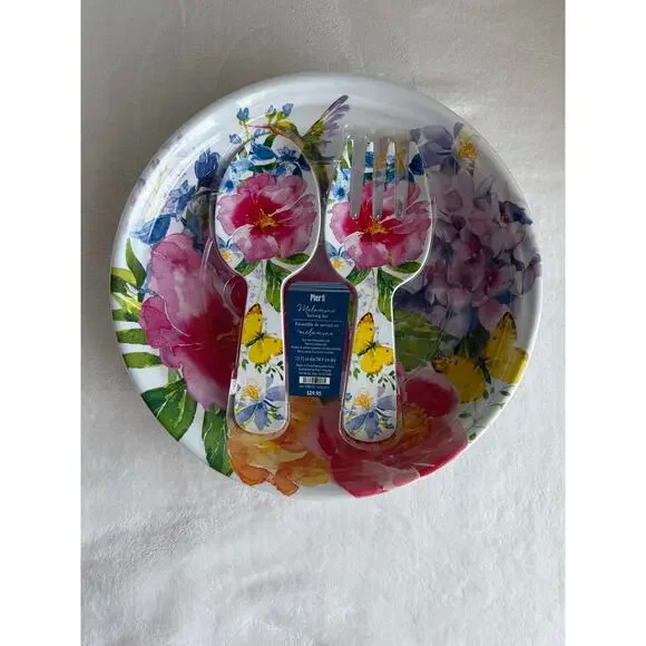 NWT Pier‎ 1 Melamine Salad Bowl Dish Serving Set Summer Floral Butterflies 14