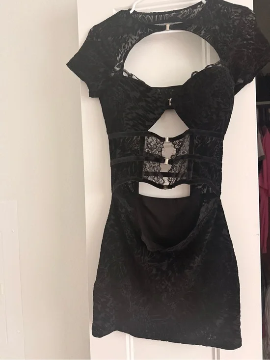 Black Cutout Lace Mini Dress -