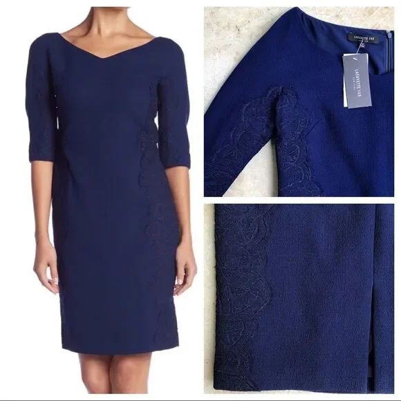 Lafayette 148 Dress Alexia V-neck Sheath Blue 2