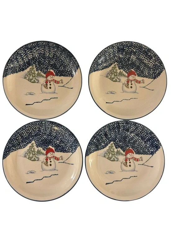 Thomson pottery Vintage Snowmen 7.5in. Salad Plates set of 4