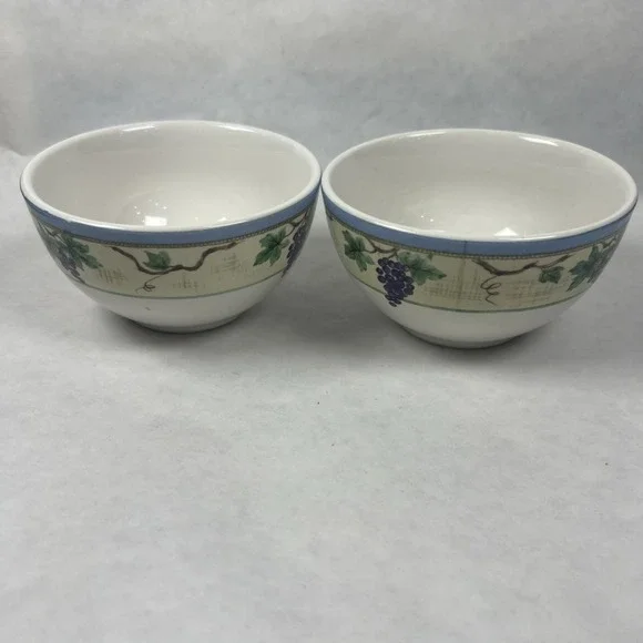 Pfaltzgraff Merlot Dessert Fruit Bowls Grapevines Grapes 4 1/2