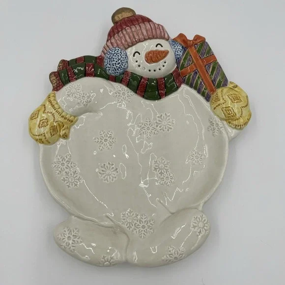 Fitz and Floyd 1995 Vintage Snowman Ceramic Serving Plate‎ Wall Decor 9x11 Inch