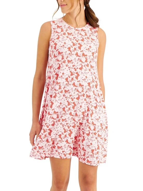 Style and Co. NWT Pink Red Floral Cherry Bliss Flip Flop Sleeveless Dress