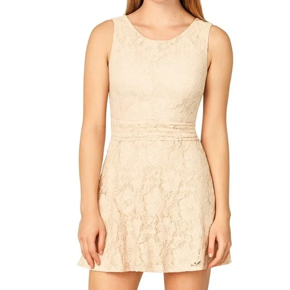 Forever 21 Lace Dress Women's L Large Sleeveless Peach Pink Fit and Flare‎