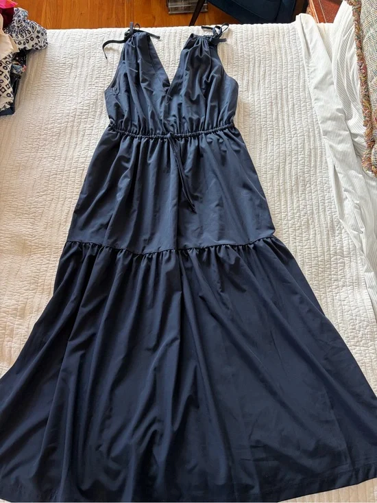 Calvin Klein Navy Tie-Shoulder V-Neck Maxi Dress