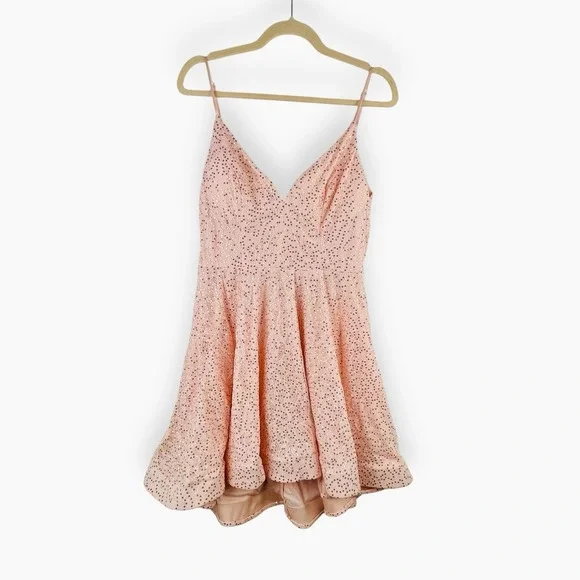B. Darlin Pink Sequin Mini Dress 13 /‎ 14 Fit Flare Party Cocktail Prom Sparkle