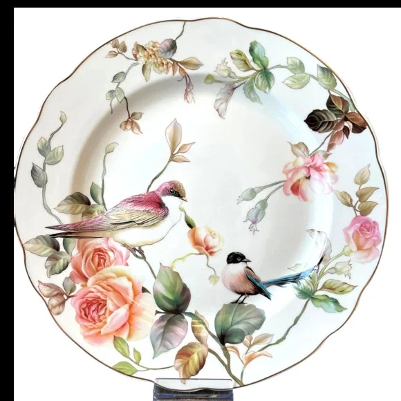 NEW Grace Teaware Floral Birds Porcelain Dinner Plates 11” Set of 4