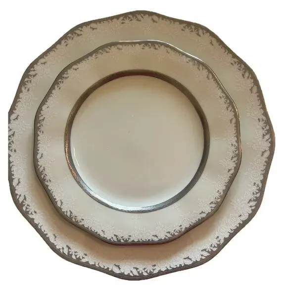 Vtg Mikasa Sterling Lace 3PPS Dinner Plate Salad Plate Soup Bowl Fine Bone China