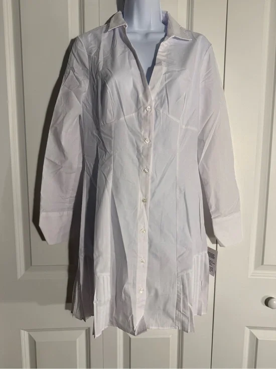 ASOS White Long Sleeve Button Mini Dress