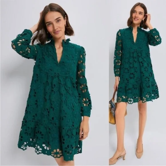 NWT Tuckernuck Green Lace Palmerston Long Sleeve Formal‎ Party Mini Dress Size M