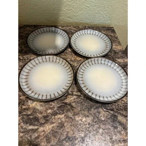 Denby vtg small plate lot 4 gray brown stripe dessert 6.5” mcm England Langley