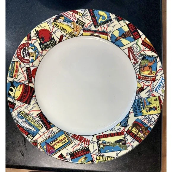 2 Omnibus Habitat Americana American Roadside Dinner Plate Map 10.5