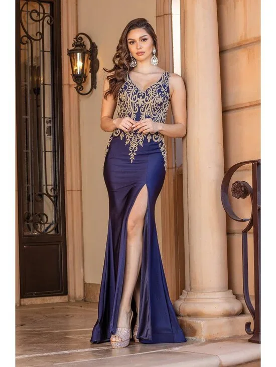 NEW NAVY Evening Gown Floor Length Formal Elegant Stunning 4325