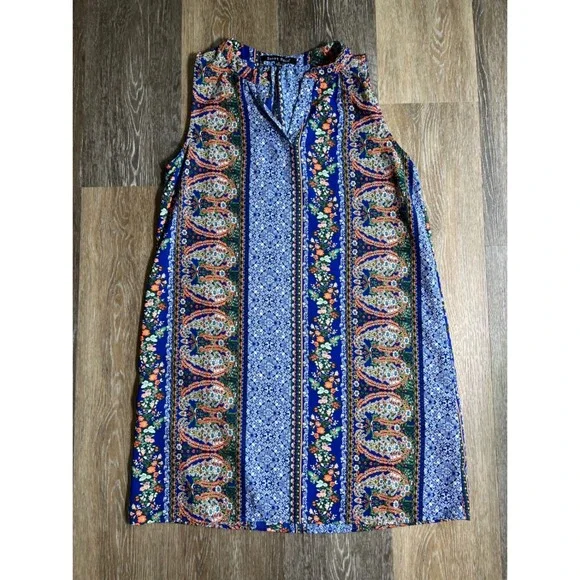 Sweet Rain Shift Dress Womens Small Blue‎ Boho Paisley Floral Sleeveless