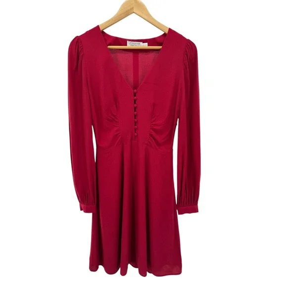 Y2K & Other Stories Red Button Front Mini Dress Long Sleeve LA‎ Atelier Size 4