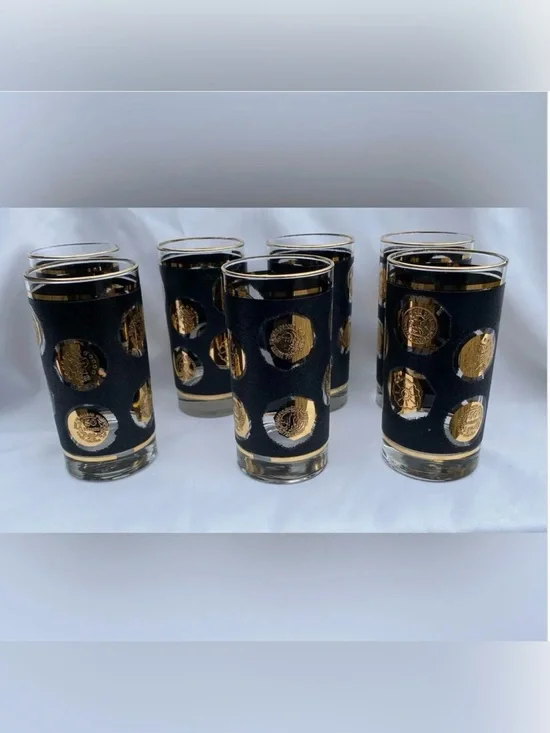 Libbey 22K Gold Coin Collection Barware  USA Highball Cocktail Tumbler Glasses