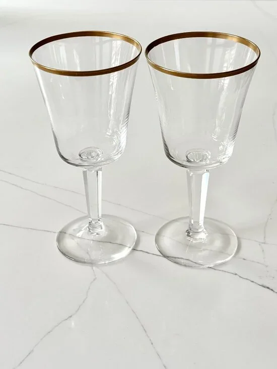 Lenox Crystal ETERNAL Gold Trim Water|Wine Glass Barclay Shape Set of 2 EUC