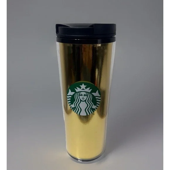 Starbucks Tumbler Gold Mermaid Grande Size Twist Off‎ Lid Safety Slide 16 Oz.