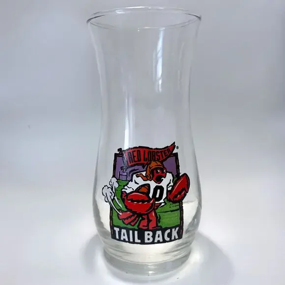 Vintage Red Lobster Tail Back Football Hurricane Cocktail Glass 7” Tall