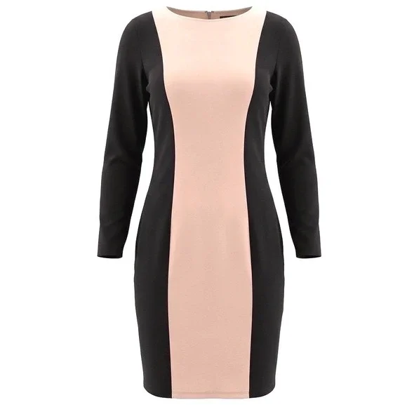 Alice + Olivia Amena Employed Colorblock Sheath Dress Size 2 Nude Career Office