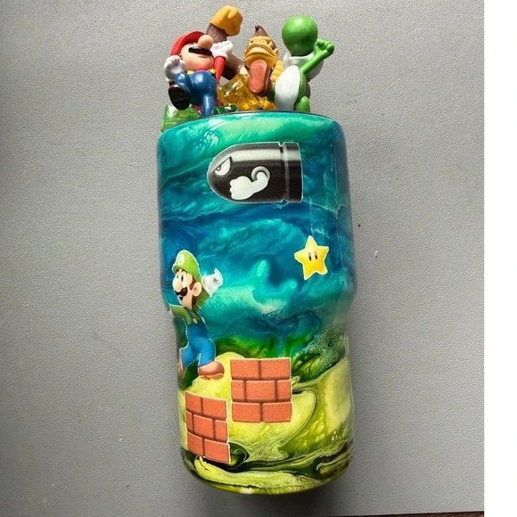 Super Mario Custom 3D‎ Topper Stainless Steel Tumbler Luigi Donkey Kong SEE PICS
