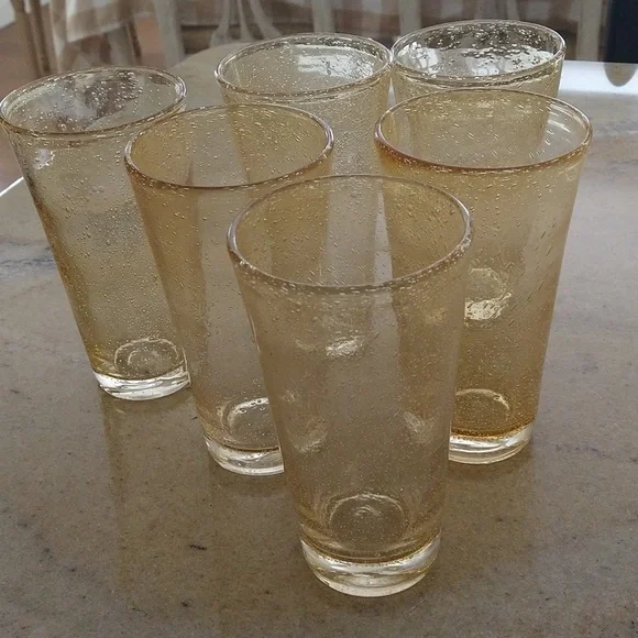 Set of 6 Amber Mexican bubble glass tumblers 12 oz barware 6 1/2