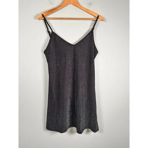 Brandy Melville Mini Dress Women One Size Black Sparkly Metallic Spaghetti Strap