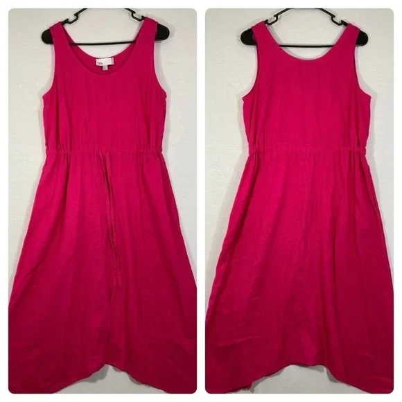 Nordstrom Rack Pink Linen‎ Blend Tie Front Midi Dress Small