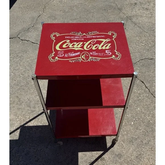 Vintage Coca-Cola 3 Tier Metal Rolling‎ Cart Serving Stand Retro Soda Rack