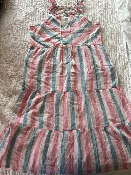 Tommy Bahama Pink, Blue & White Striped Sleeveless Tiered Sundress